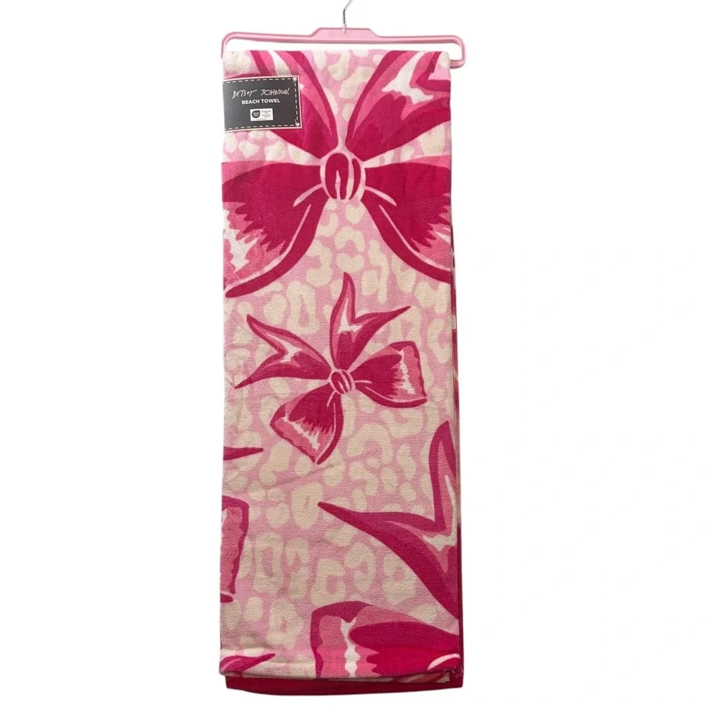 Betsey Johnson Pink Bow Leopard Print‎ Beach Towel Coquette Barbiecore NWT